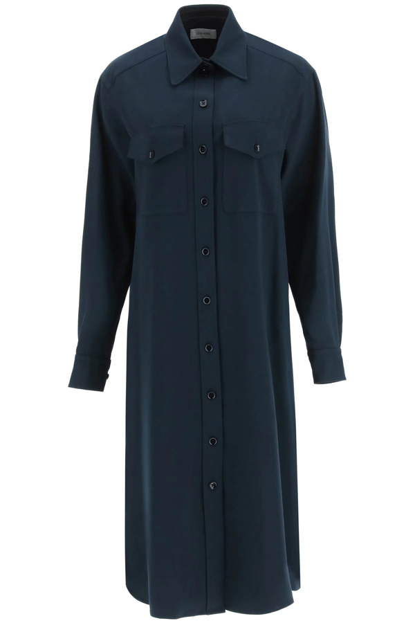 lemaire 柔软羊毛华达呢衬衫裙 in green | modesens