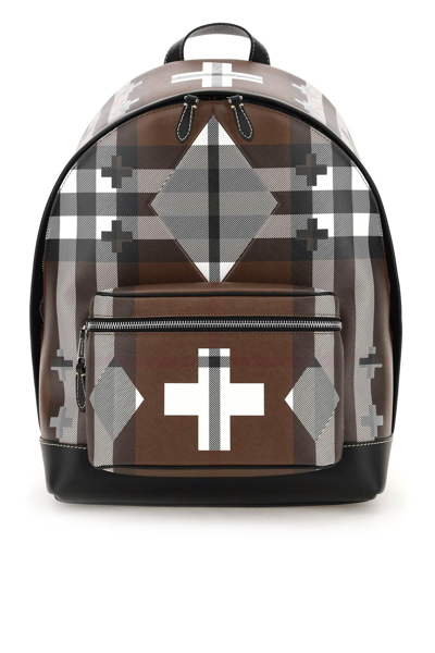 BURBERRY GEOMETRIC CHECK COATED CANVAS BACKPACK