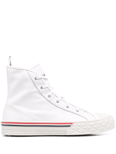 Thom Browne Collegiate High Top On Tartan Tread Sole In Vitello Calf Leather In White
