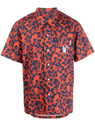 BILLIONAIRE BOYS CLUB RED HIBISCUS FLORAL PRINT COTTON SHIRT,B2221618659272