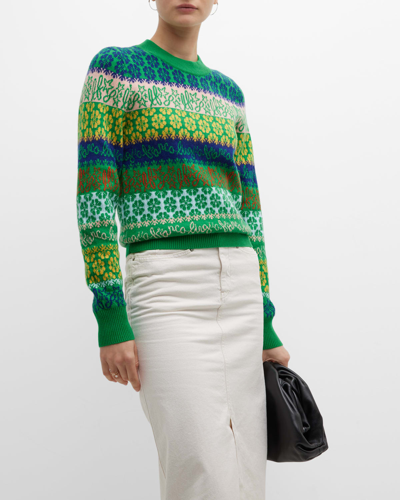 lingua franca jacquard logo cashmere sweater in kelly green