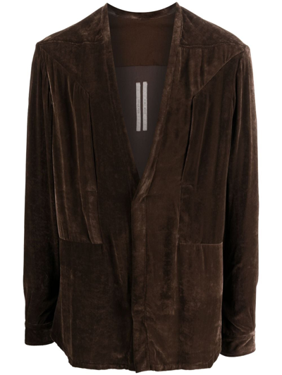 Rick Owens Fogpocket Secret Velvet Overshirt In Brown