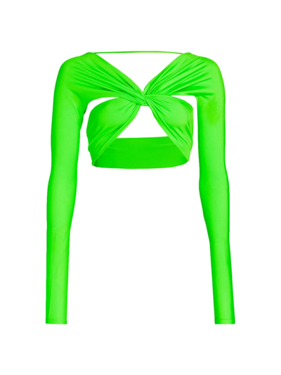 Coperni Twist Long-sleeve Cropped Top In Neon Green