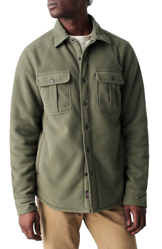 faherty fleece lined snap shirt jacket in olive